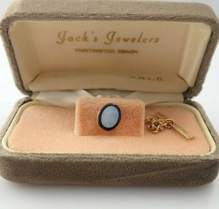 Vintage 14k Yellow Gold Opal & Black Onyx Oval Tie Tac In Orig Box By D - B