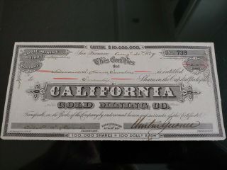 Rare 1879 Bodie Ghost Town California Gold Mining Co.  Stock Certificate Ca