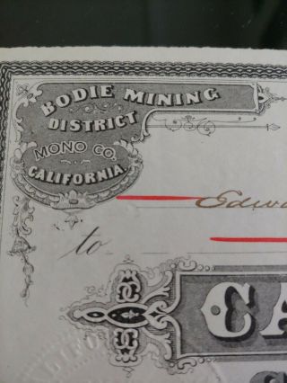 RARE 1879 Bodie Ghost Town California Gold Mining Co.  Stock Certificate CA 2