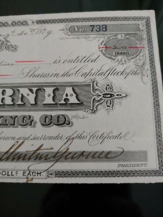 RARE 1879 Bodie Ghost Town California Gold Mining Co.  Stock Certificate CA 3