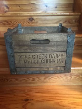Vintage Bear Creek Dairy Wooden Milk Crate E.  Mauch Chunk,  Pa Very Very Rare Find