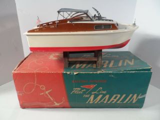 Vintage Fleet Line Toy Boat,  And Box " The Marlin " Rare With Stand