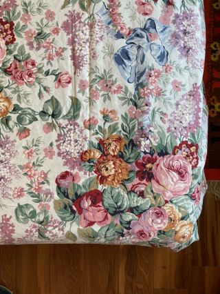 Rare Ralph Lauren Allison Queen Flat Sheet Blue Bow Roses Floral Flowers