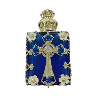 Jeweled Decorative Flowered Christian Cross Perfume Oil Bottle Holder