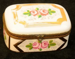 Antique French Porcelain Hinged Trinket Box,  Floral