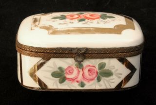 Antique French Porcelain Hinged Trinket Box,  Floral 2