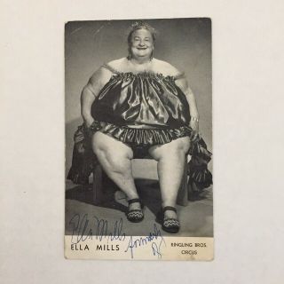 Circus Sideshow Rare Vintage Signed Ella Mills Photo Ringling Bros.  Circus