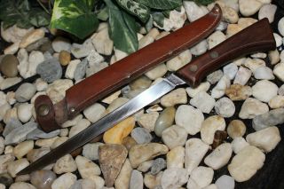 Rare Vintage 13 3/4 " Usa Western S - W769 Brown Wood Knife & Sheath