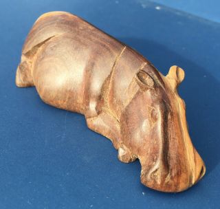 Vintage Wood Carved Hippo Figurine Rare Pose Laying Down Sleeping Hippopotamus