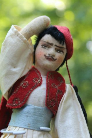8 " Greek Cloth Doll In National Costume Handmade By Near East Refugees 1930s