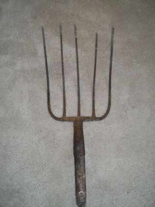 Vintage 5 Prong Metal Hay Pitch Fork Head Only Is 12 " L X 8 " W