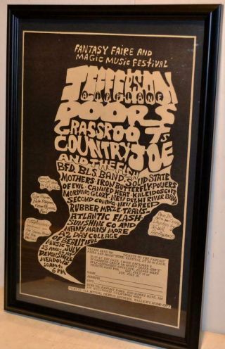 The Doors 1967 Rare Fantasy Faire Framed Concert Poster / Ad Jefferson Airplane