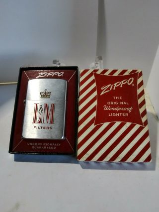 Vintage Rare 1957 L&m Cigarettes Zippo Lighter W/ Box