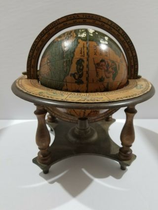 Vintage World Globe Wooden W/ Base - Made In Italy - Spinning And Rotating