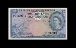 1.  7.  1960 British Caribbean Territories Qeii $2 Rare ( (ef,  /aunc))