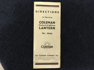 Rare Vintage Coleman Lantern 200a Illustrated Parts List Directions Brochure