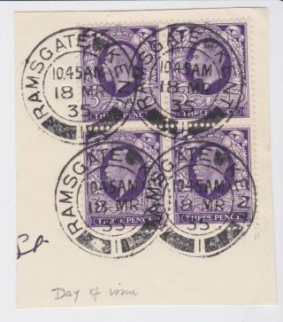 Gb Stamps First Day Cover 1935 3d Kgv Photogravure Ramsgate Cds Rare On Piece