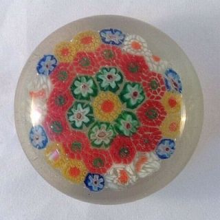 Vintage Murano Style Millefiori Cane Glass Paperweight Flowers Signed