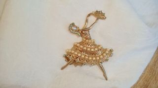 Rare Vintage Coro Craft Dancing Ballerina Rhinestone Brooch Pin