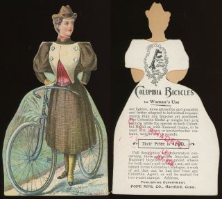 1890s Columbia Bicycle Woman Trade Card Advertising Paper Doll