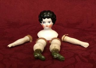 Antique German China Doll Head And Limbs - Needs Body