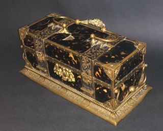 Rare Antique French Palais Royal Horn Gilt Metal Jewelry Box Casket