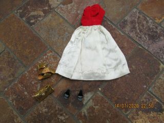 Vintage Barbie Clothing,  Red & White Evening Dress W,  Belt,  Purse & Black Shoes