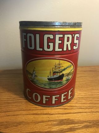 Vintage Folgers Cof Can Golden Gate Key Wind 2 Lb Pound Tin 3 Ships Rare