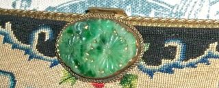 ANTIQUE WOVEN TAPESTRY PURSE WITH CARVED JADE FLOWER CLASP 2