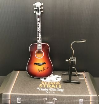 Rare George Strait The Cowboy Rides Away Vip Tour Gift Mini Guitar By Axe Heaven