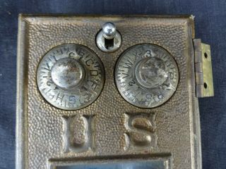 Antique Cast Bronze Post Office Box Door Indianapolis Lock Co Double Combination 3