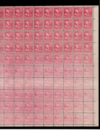 Color Error Scott 806,  2c Stamp John Adams Sheet Of 100 Mnh Og Rare