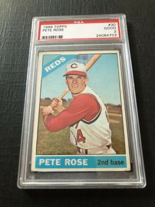 1966 Topps 30 - Pete Rose - Hof ?? Psa 2 Good - Cincinnati Reds (4703)