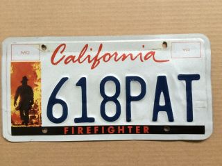 California Firefighter Expired License Plate 618 Pat - Rare - Man Cave