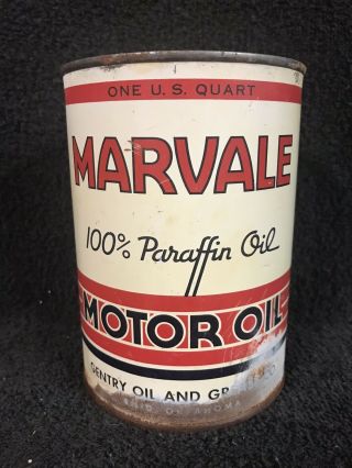 Vintage Rare Marvale Motor Oil Can 1 Qt Oklahoma