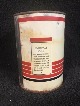 Vintage Rare Marvale Motor Oil Can 1 Qt Oklahoma 3