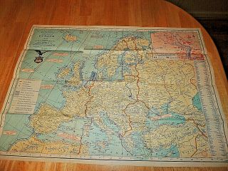 (4) Vintage 1940 ' s WW2 Military Maps of Europe,  Richfield,  WOR,  Kaltenborn ' s 3