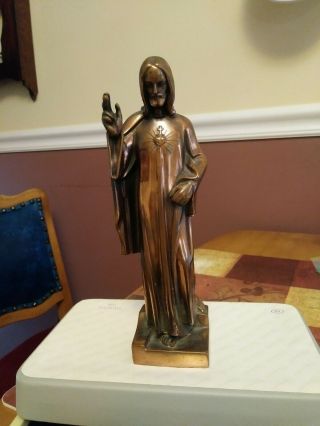 Rare Solid Copper Sacred Heart Of Jesus Statue Vintage Over 2 1/2 Lbs