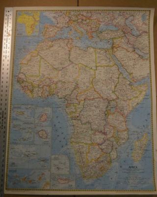 Large Rare Vintage National Geographic Society Wall Map Of Africa 32x42 1968