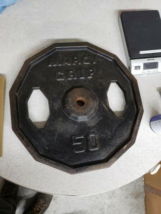 (1) Vintage Marcy Grip 50 Pound Weights 1 " Hole Rare Size Cast Iron