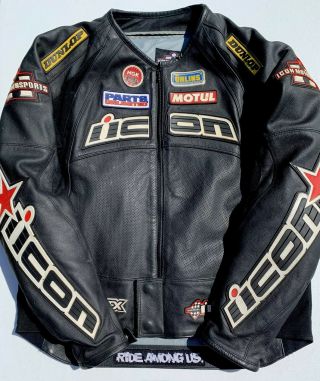 Rare Icon Leather Merc Hero Black Motorcycle Jacket Men’s 2xl Racing Armored