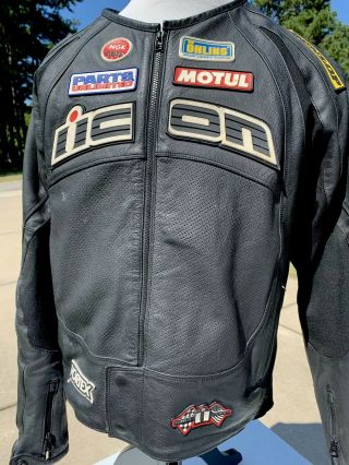 Rare Icon Leather Merc Hero Black Motorcycle Jacket Men’s 2XL Racing Armored 2