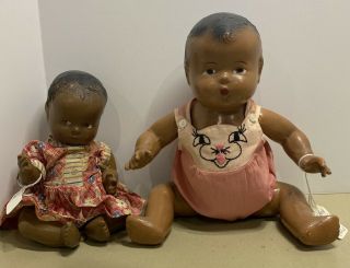 2 Antique Black / African American Composition Baby Dolls 8” & 13” Ca1930