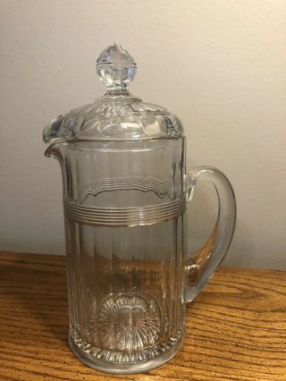 Vintage Heisey Glass Lidded Pitcher 8.  5” Ribbed Heavy Rare