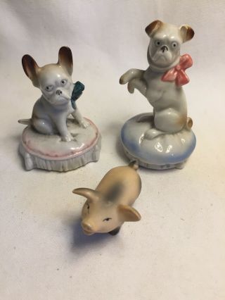 Pr Antique Sitting German Bisque Porcelain Figurine Pug/boxer Dog Figurines,  Pig