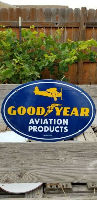 Rare Old Vintage 1939 Goodyear Tires Porcelain Sign Gas Oil Airplane