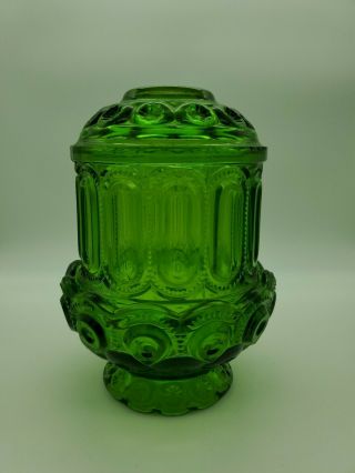 Vintage Le Smith Glass Green Moon & Star Fairy Lamp Candle Holder Rare Decor