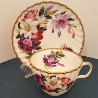 Adderley H503 Bone China Tea Cup Saucer Floral Swirl Scallop Gold Edge Lily
