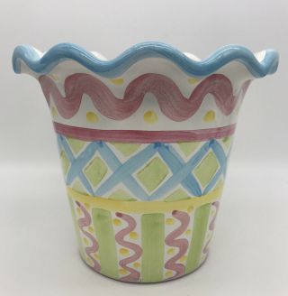Vintage Mackenzie Childs Pottery Flower Pot Or Planter W/ Ruffled Edge Rare