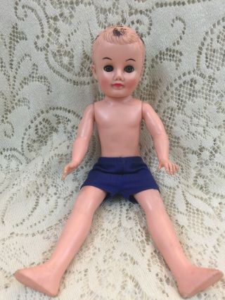 Vintage Hard Plastic Doll Boy Vogue 10” Painted Hair Sleepy Eyes Rubber Head